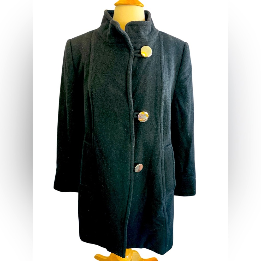Chadwick’s Vintage Wool Blend Black Coat Lined sliver oversized buttons Size 12